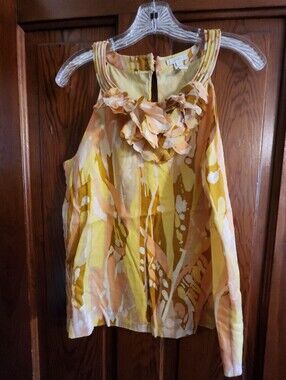 J. Crew Yellow, Peach, And Brown Linen Top
